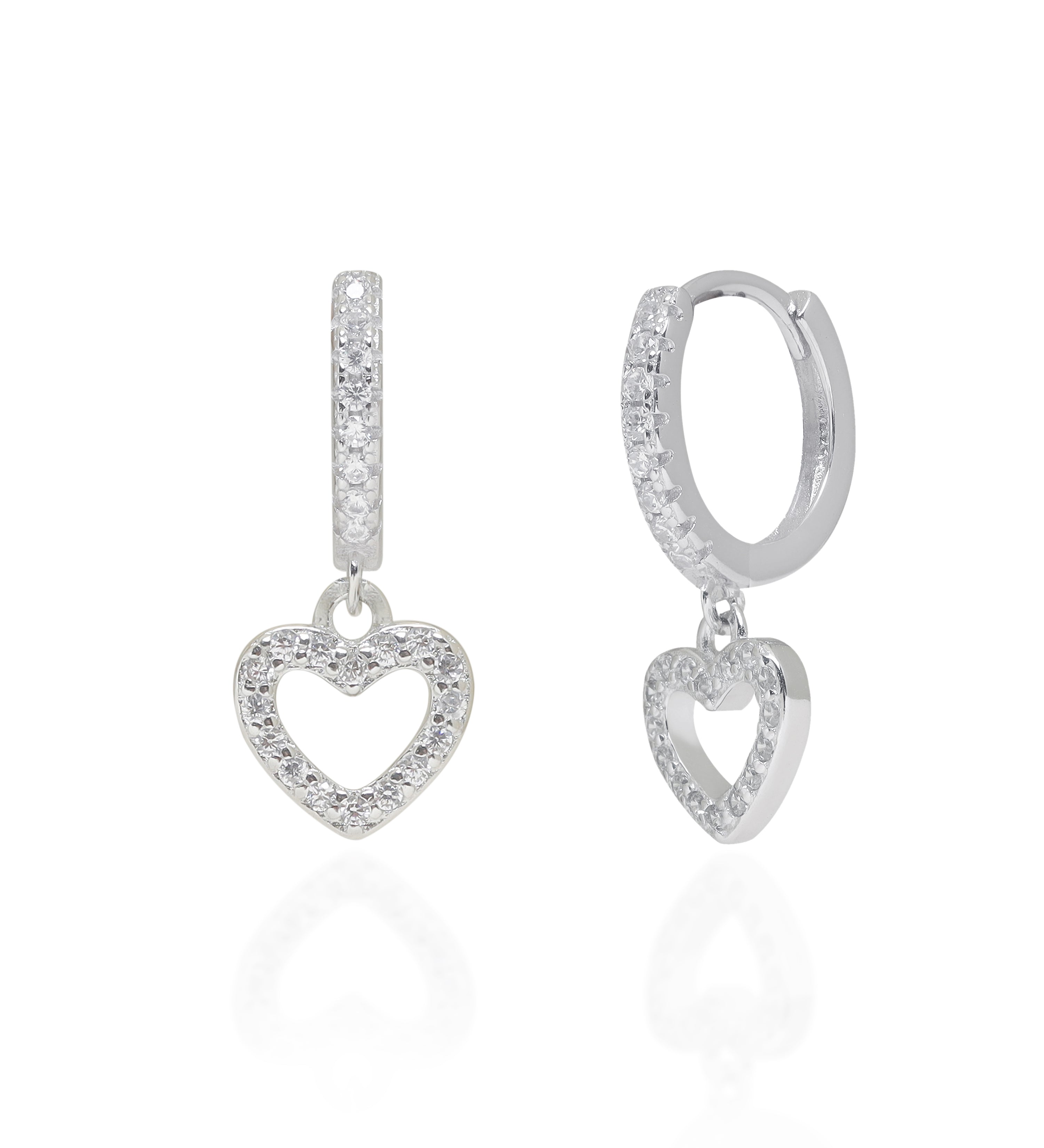 Diamond Heart Charm Hoops
