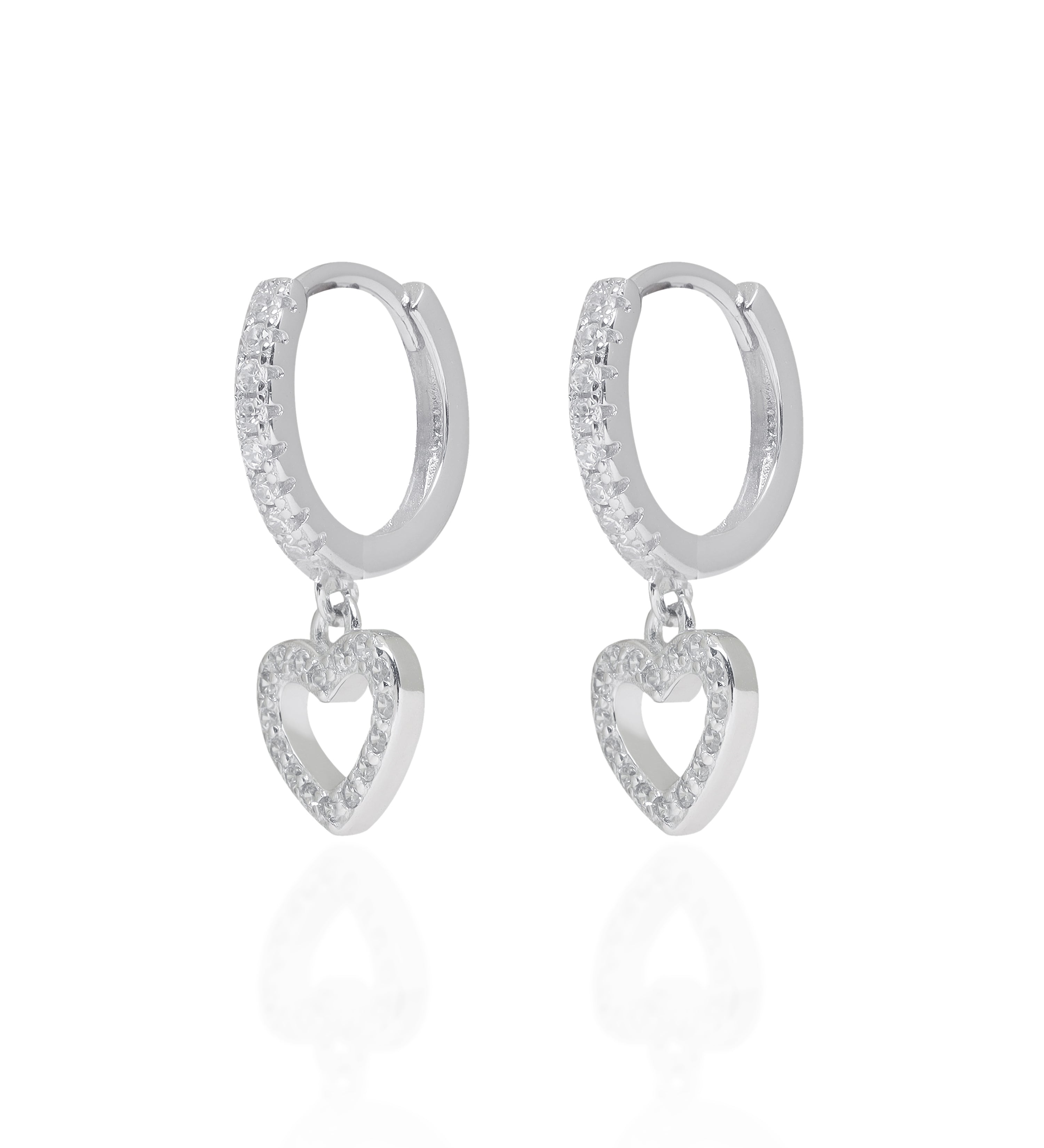Diamond Heart Charm Hoops