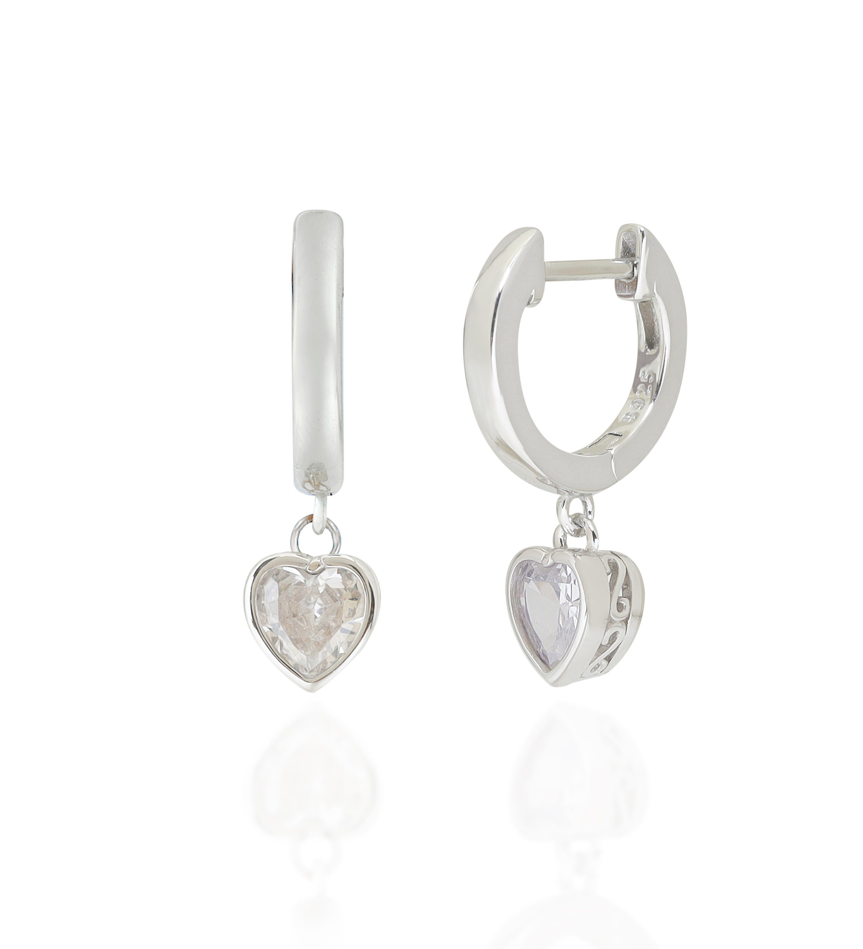 silver heart drop hoops