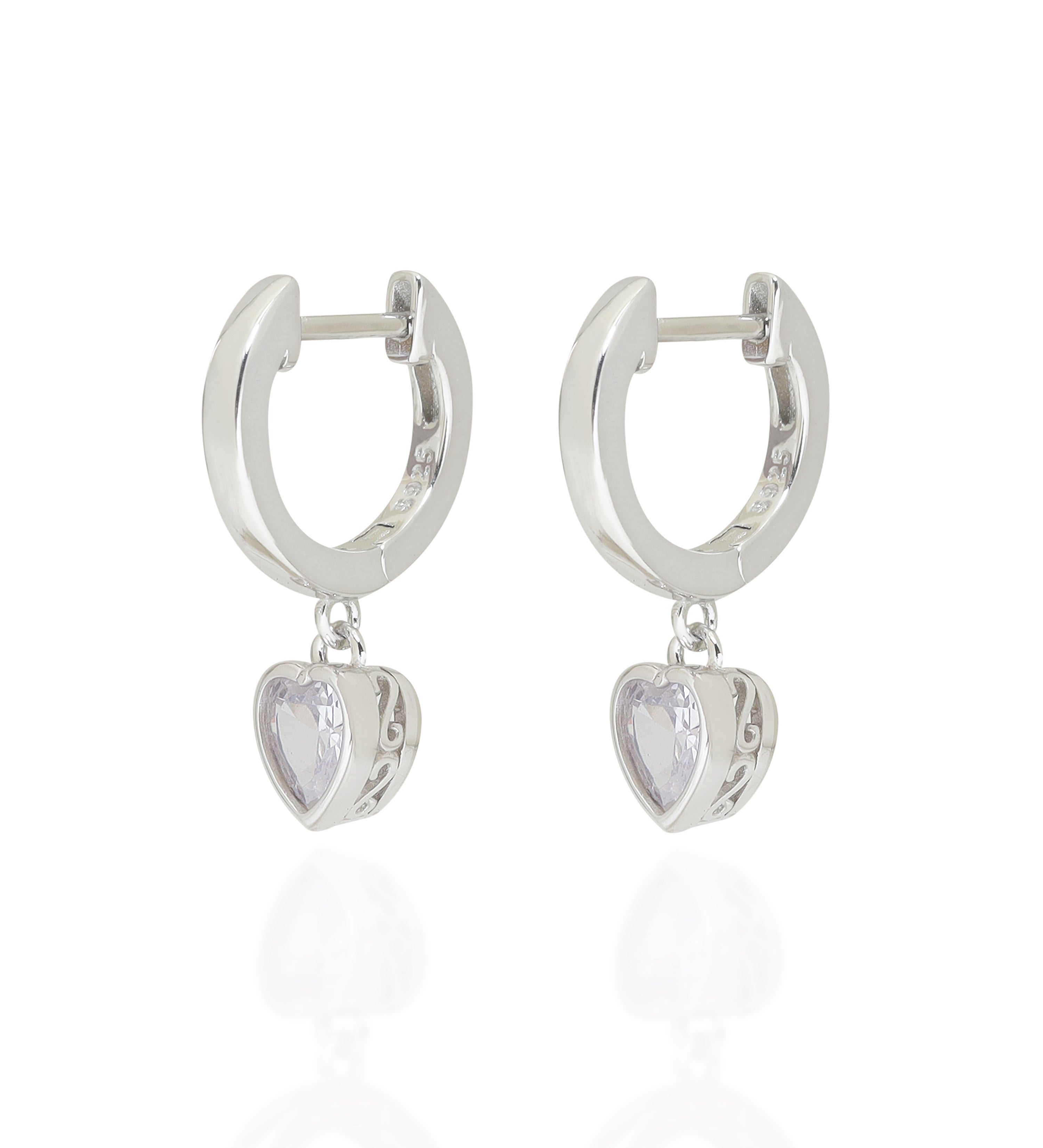 silver heart drop hoops