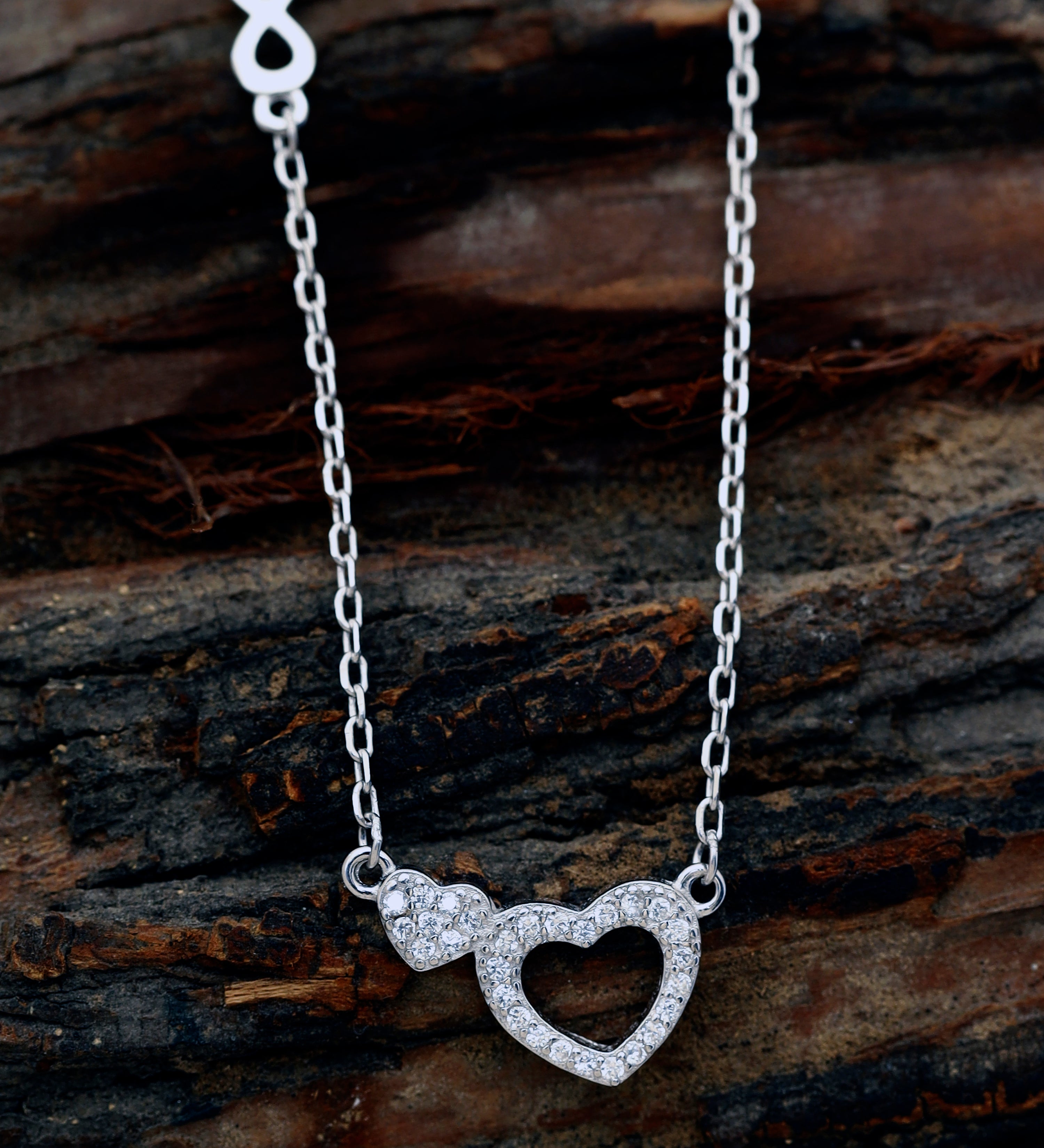 Double Chain Heart Pendant Necklace