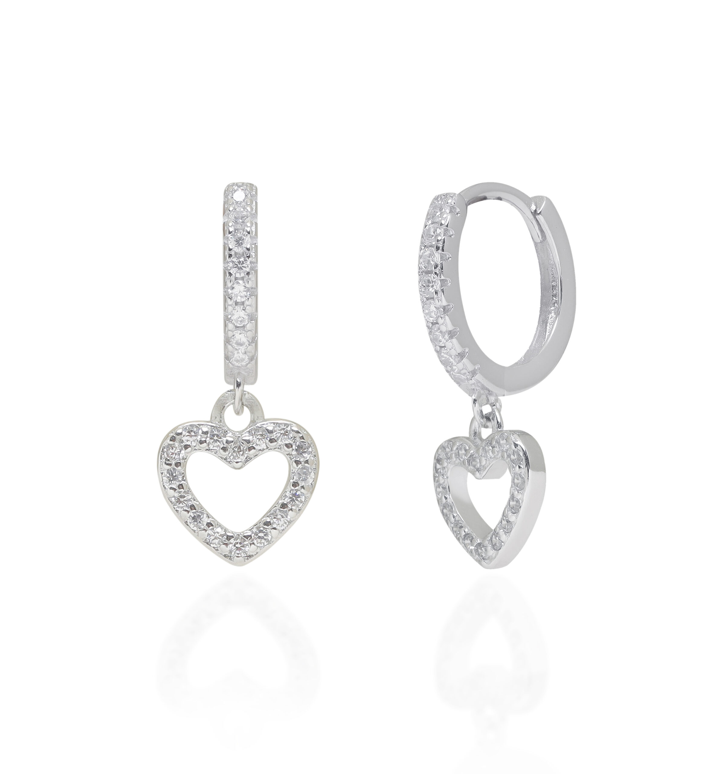 Diamond Heart Charm Hoops