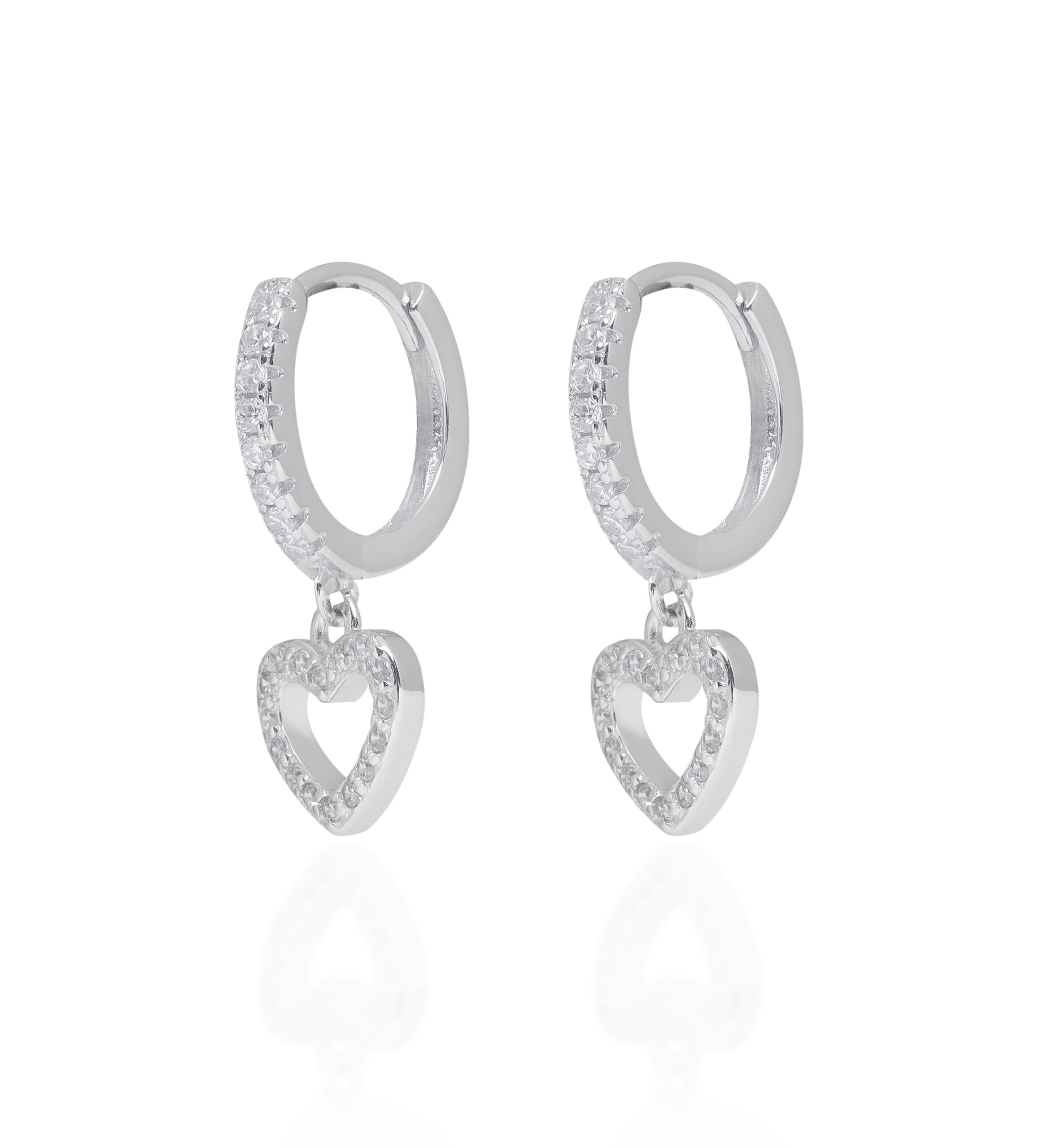 Diamond Heart Charm Hoops